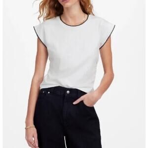 Madewell Women's Side Cinch Crewneck Stitching Detail White Tee Top XS New